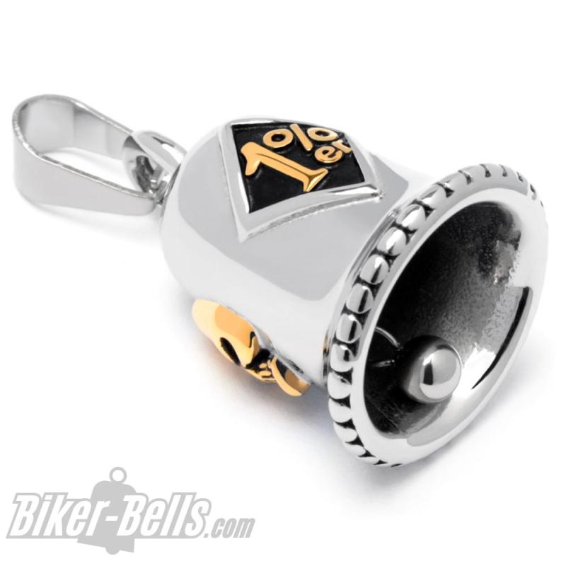 Massive Outlaw Biker-Bell mit goldenem 1%er Onepercenter Edelstahl Motorrad Glocke